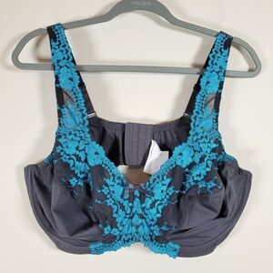 CURVE MUSE Elegant Lace Trim Gray and Blue Bra Lingeries Size 46DD NWT